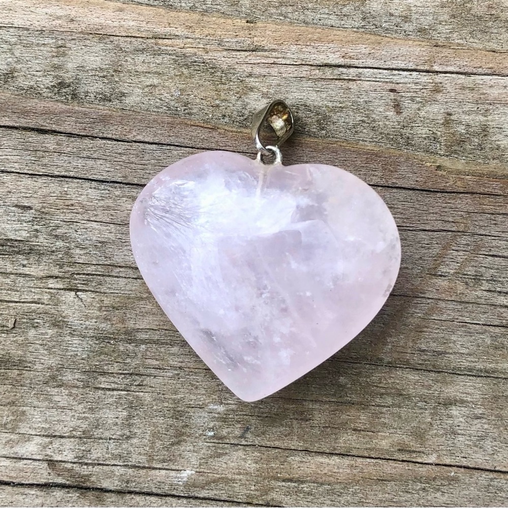 New Rose Quartz Heart Pendant w/black cord Necklace (Unisex)